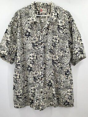 Vintage Men's 4XL Hawaiian Shirt USA Made Batik Blue White Floral Hilo Hattie's